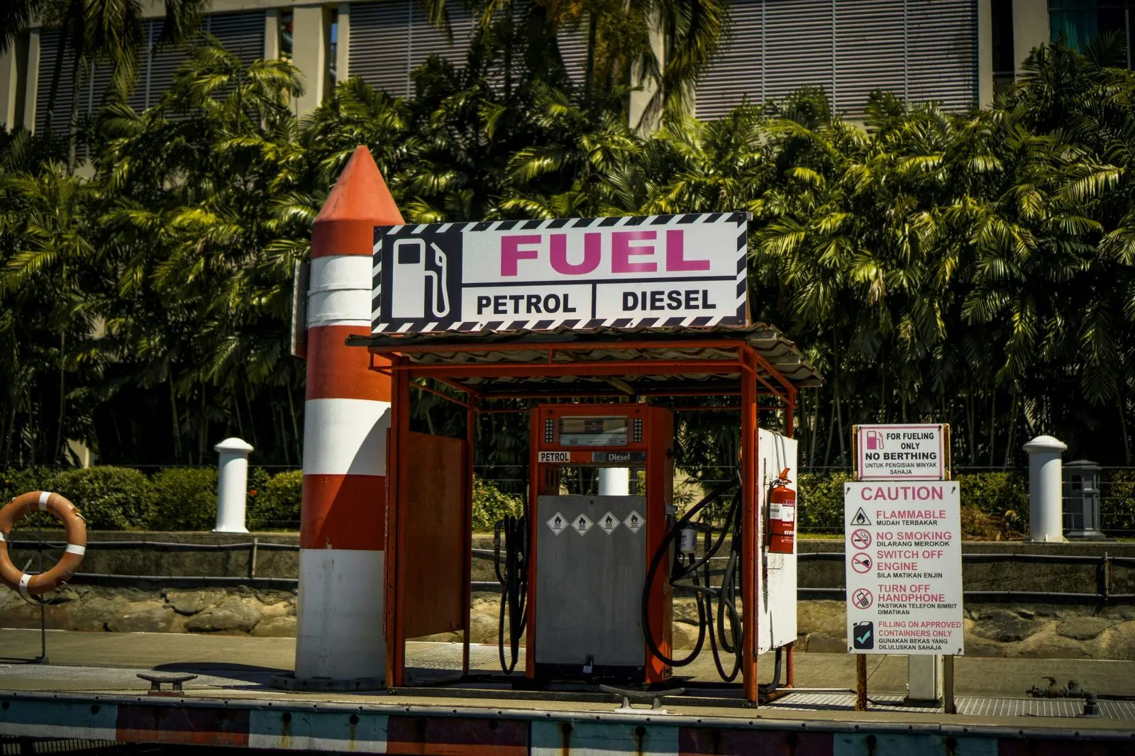 Fuel point with a petrol and diesel sign and pump